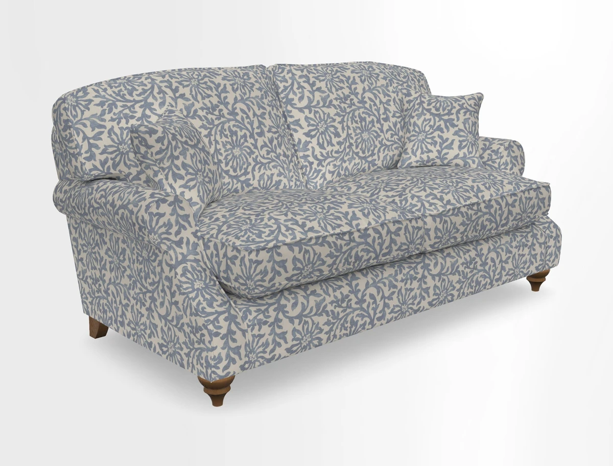 St Mawes 3 Seater Sofa in RHS Collection Gertrude Jekyll Trailing Vine Green-With-Scatters in Linwood Omega Velvet Hunter Green