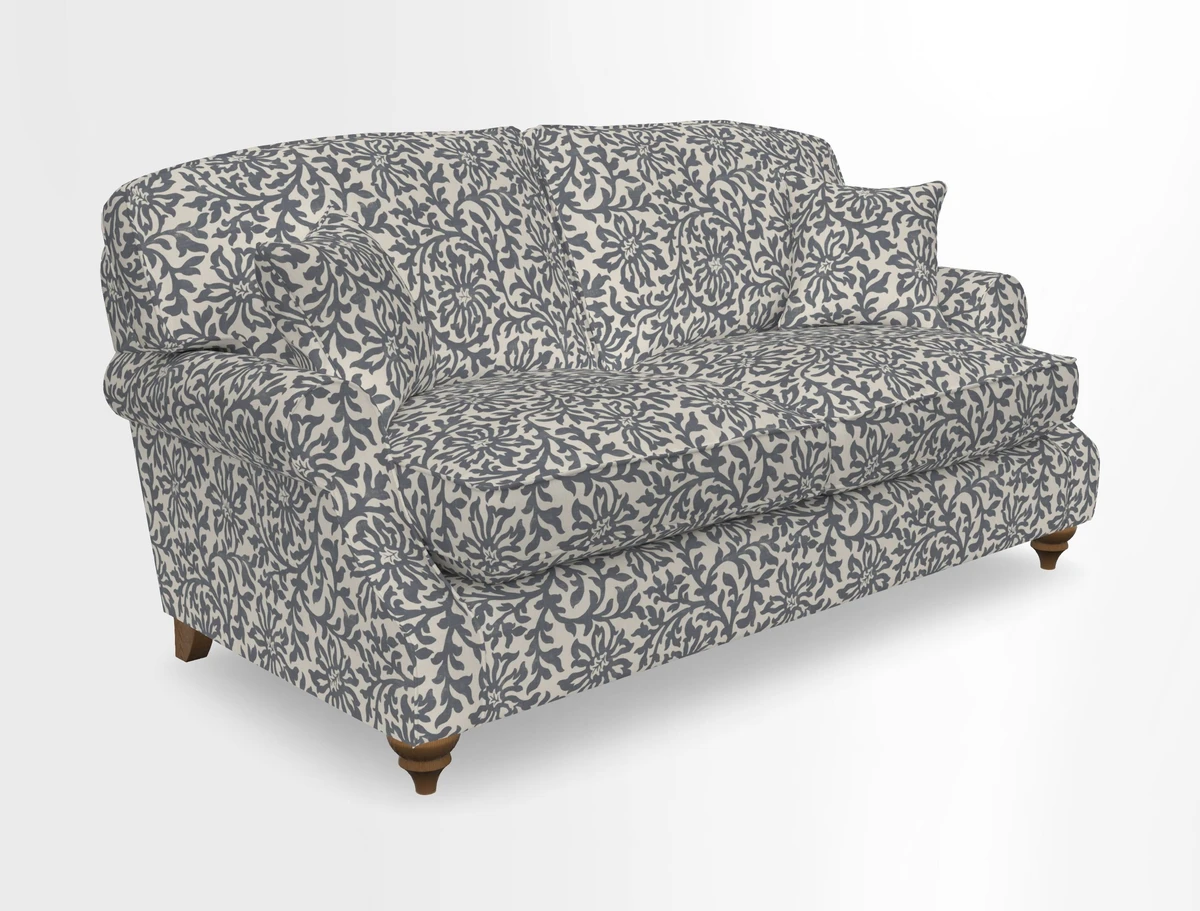 St Mawes 3 Seater Sofa in RHS Collection Gertrude Jekyll Trailing Vine Green-With-Scatters in Linwood Omega Velvet Hunter Green