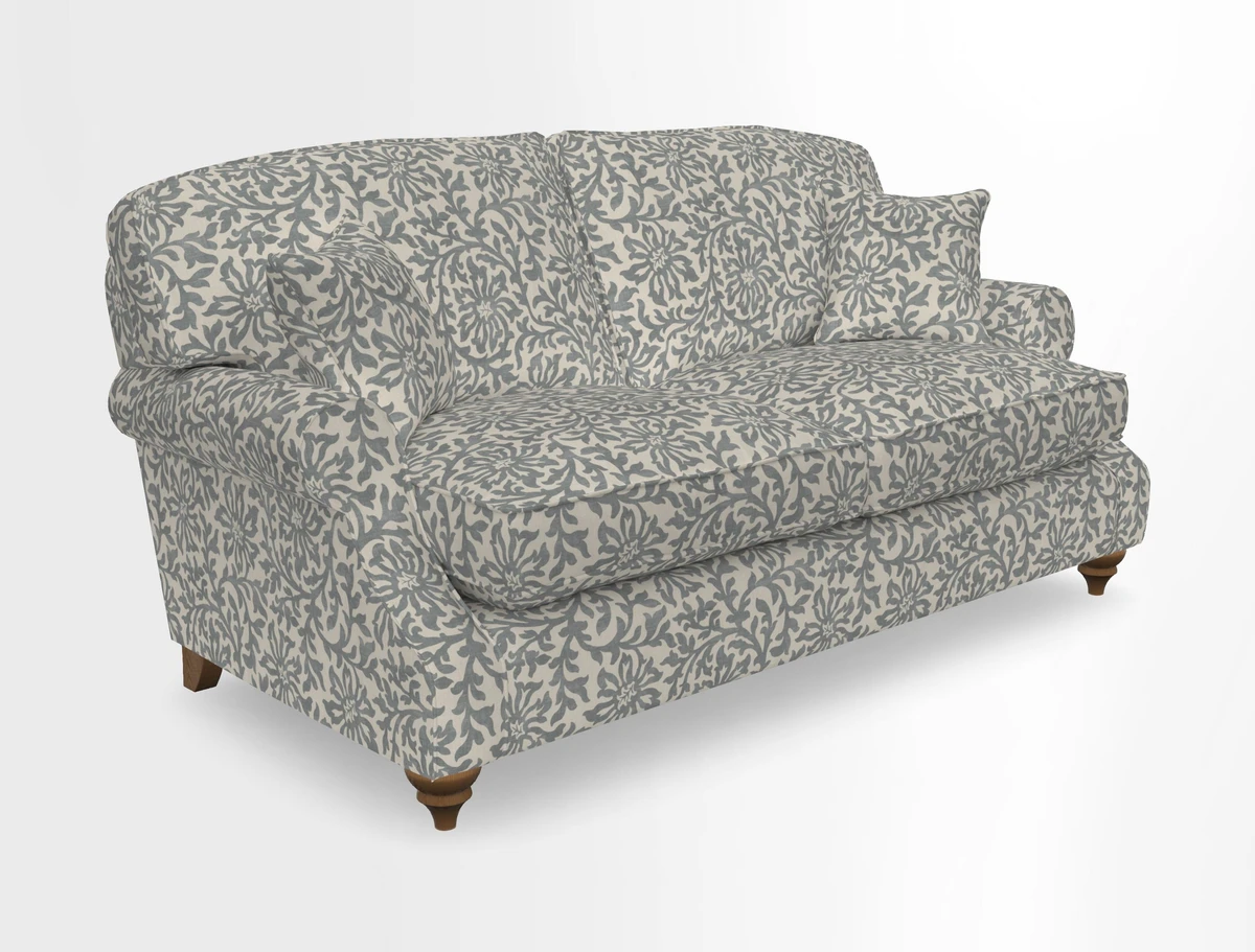 St Mawes 3 Seater Sofa in RHS Collection Gertrude Jekyll Trailing Vine Green-With-Scatters in Linwood Omega Velvet Hunter Green