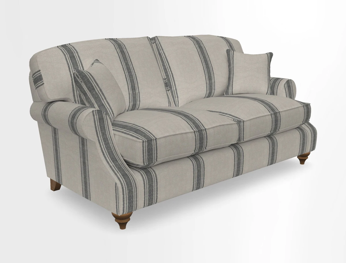 St Mawes 3 Seater Sofa in RHS Collection Gertrude Jekyll Trailing Vine Green-With-Scatters in Linwood Omega Velvet Hunter Green