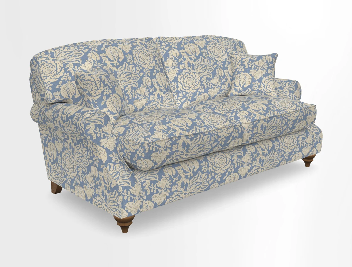 St Mawes 3 Seater Sofa in RHS Collection Gertrude Jekyll Trailing Vine Green-With-Scatters in Linwood Omega Velvet Hunter Green