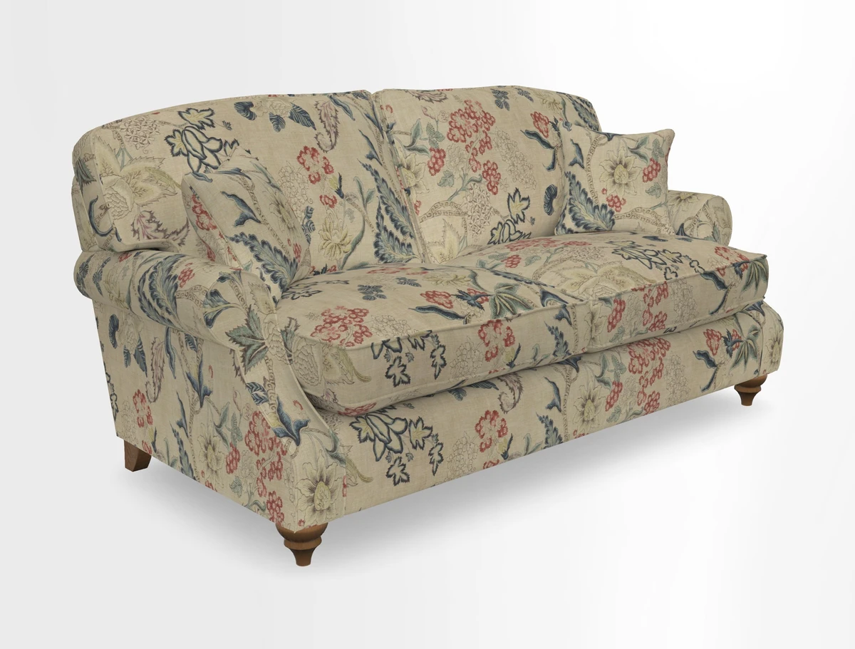 St Mawes 3 Seater Sofa in RHS Collection Gertrude Jekyll Trailing Vine Green-With-Scatters in Linwood Omega Velvet Hunter Green