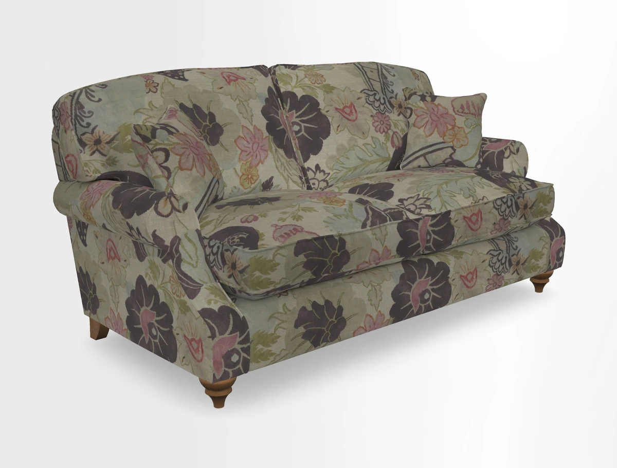 St Mawes 3 Seater Sofa in RHS Collection Gertrude Jekyll Trailing Vine Green-With-Scatters in Linwood Omega Velvet Hunter Green