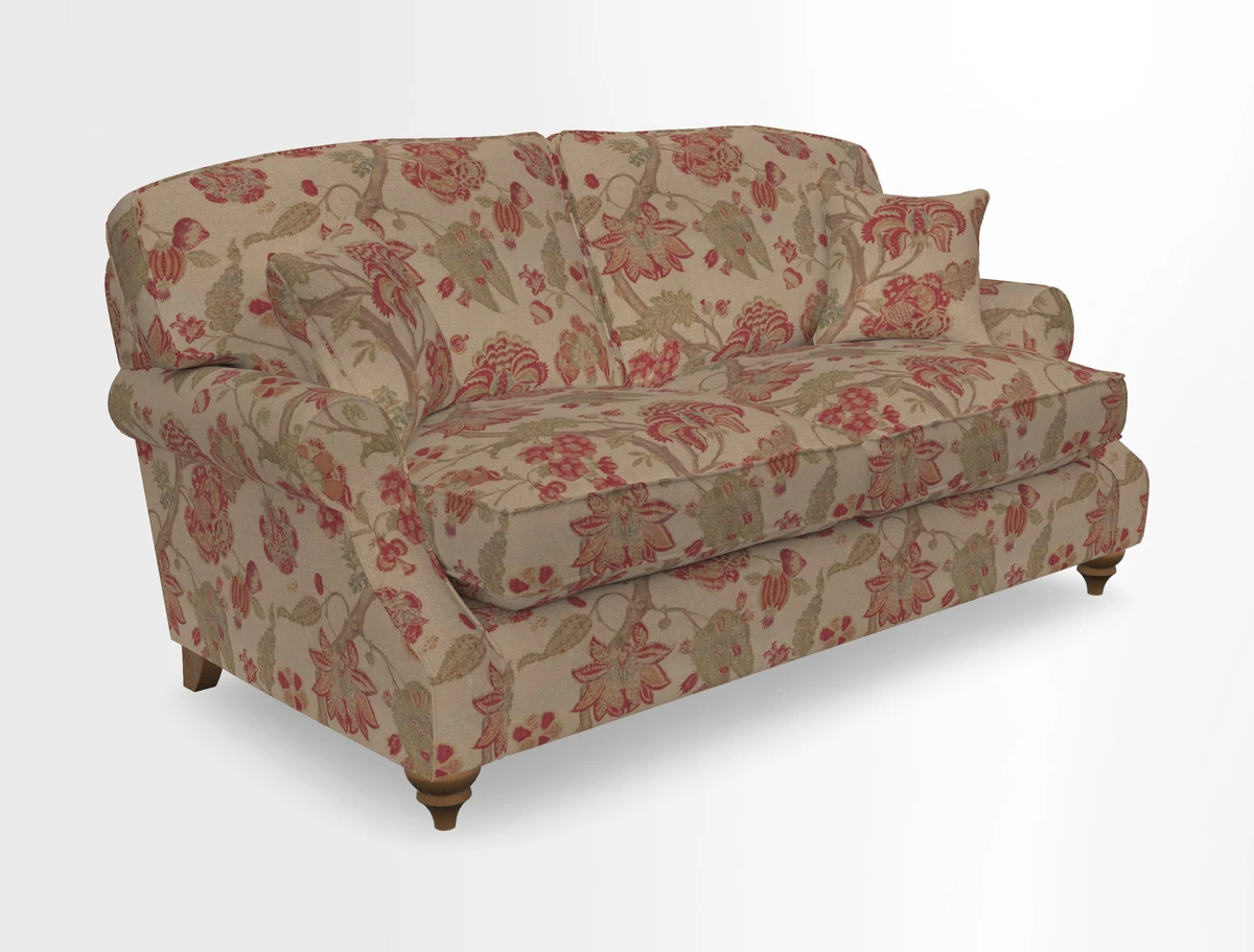 St Mawes 3 Seater Sofa in RHS Collection Gertrude Jekyll Trailing Vine Green-With-Scatters in Linwood Omega Velvet Hunter Green