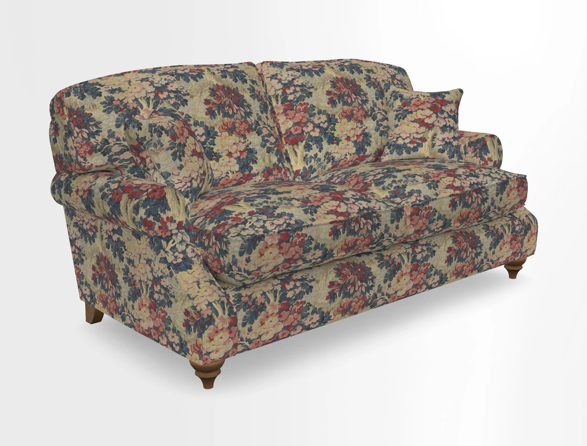 St Mawes 3 Seater Sofa in RHS Collection Gertrude Jekyll Trailing Vine Green-With-Scatters in Linwood Omega Velvet Hunter Green