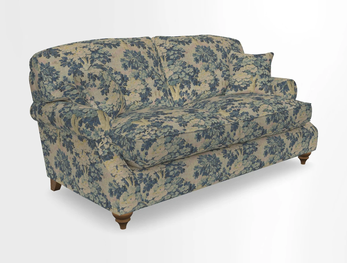St Mawes 3 Seater Sofa in RHS Collection Gertrude Jekyll Trailing Vine Green-With-Scatters in Linwood Omega Velvet Hunter Green