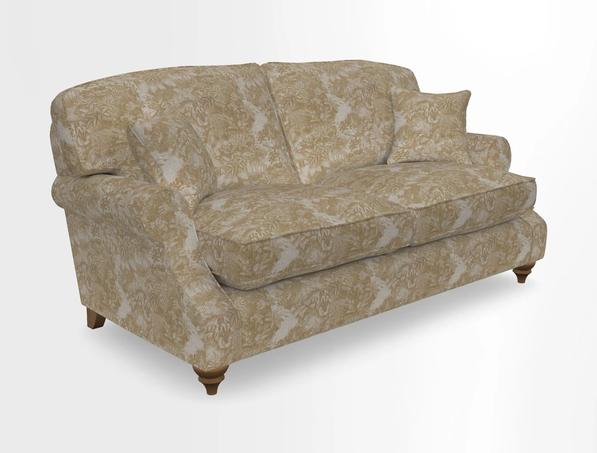 St Mawes 3 Seater Sofa in RHS Collection Gertrude Jekyll Trailing Vine Green-With-Scatters in Linwood Omega Velvet Hunter Green