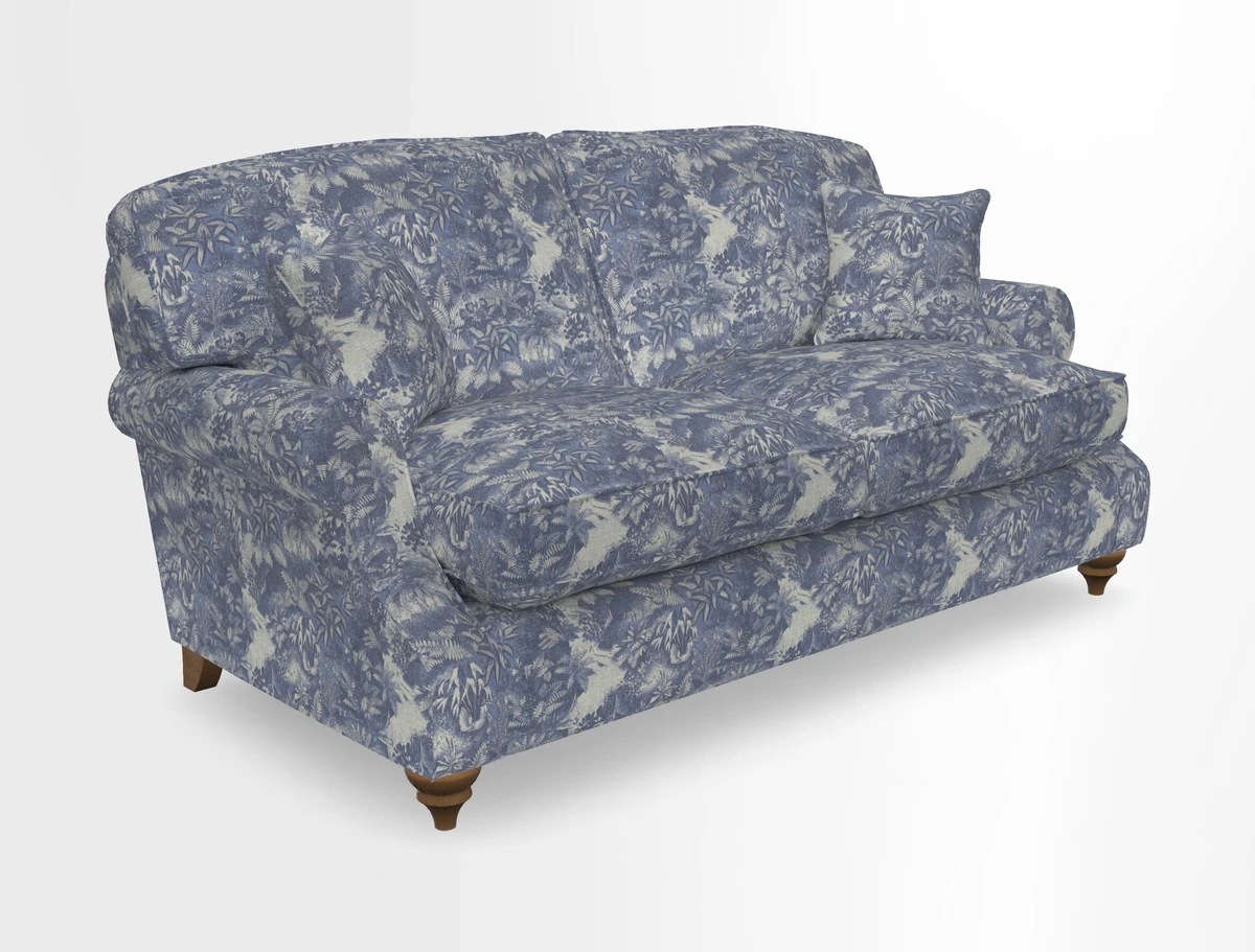 St Mawes 3 Seater Sofa in RHS Collection Gertrude Jekyll Trailing Vine Green-With-Scatters in Linwood Omega Velvet Hunter Green