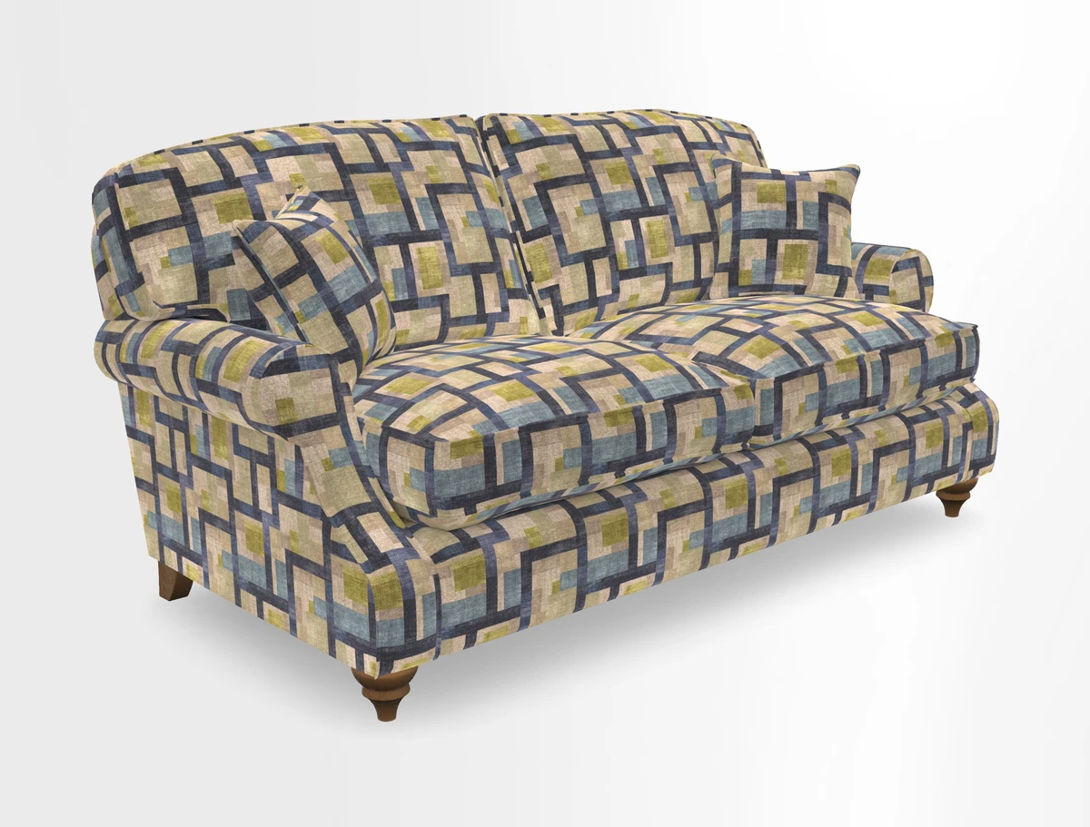 St Mawes 3 Seater Sofa in RHS Collection Gertrude Jekyll Trailing Vine Green-With-Scatters in Linwood Omega Velvet Hunter Green