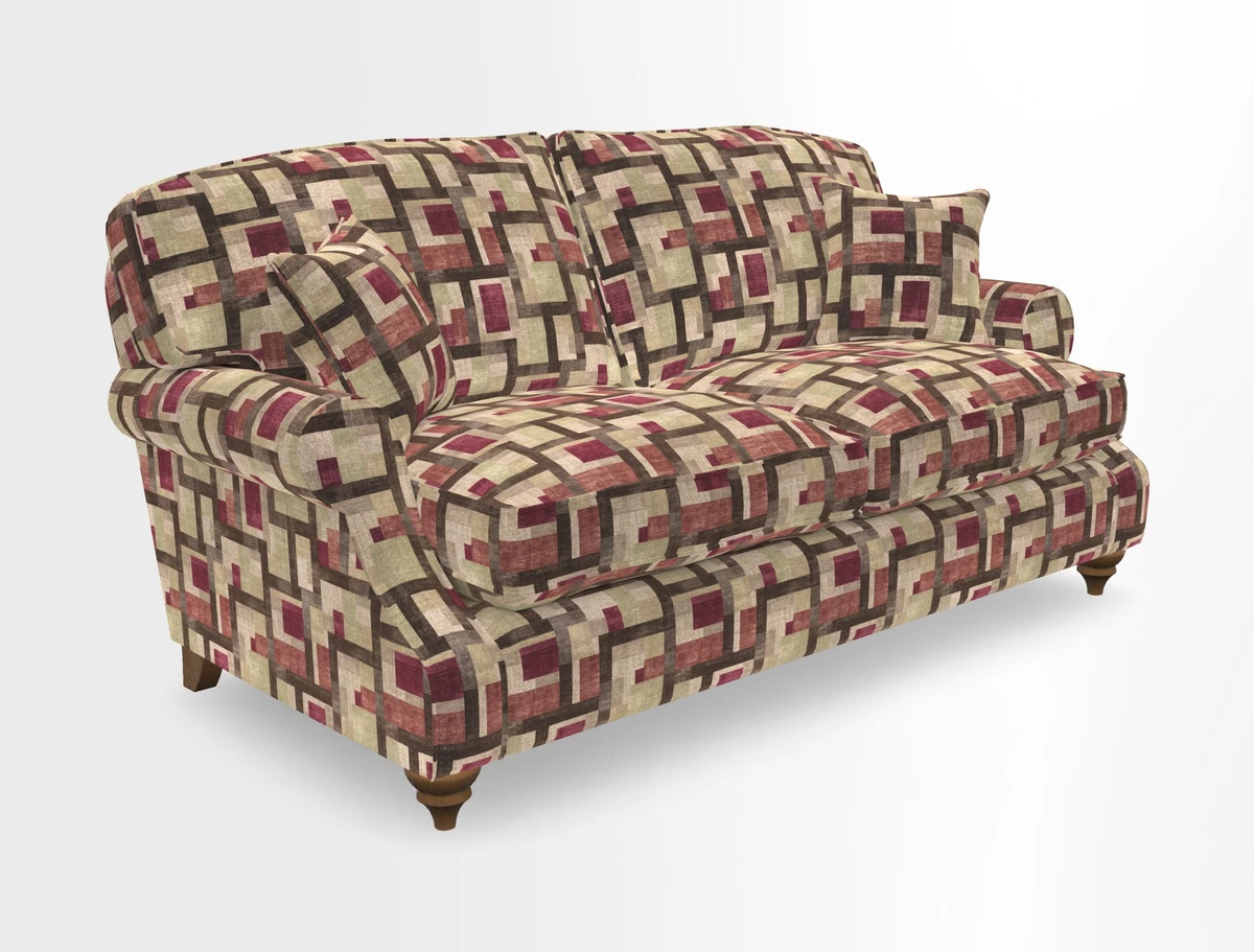 St Mawes 3 Seater Sofa in RHS Collection Gertrude Jekyll Trailing Vine Green-With-Scatters in Linwood Omega Velvet Hunter Green