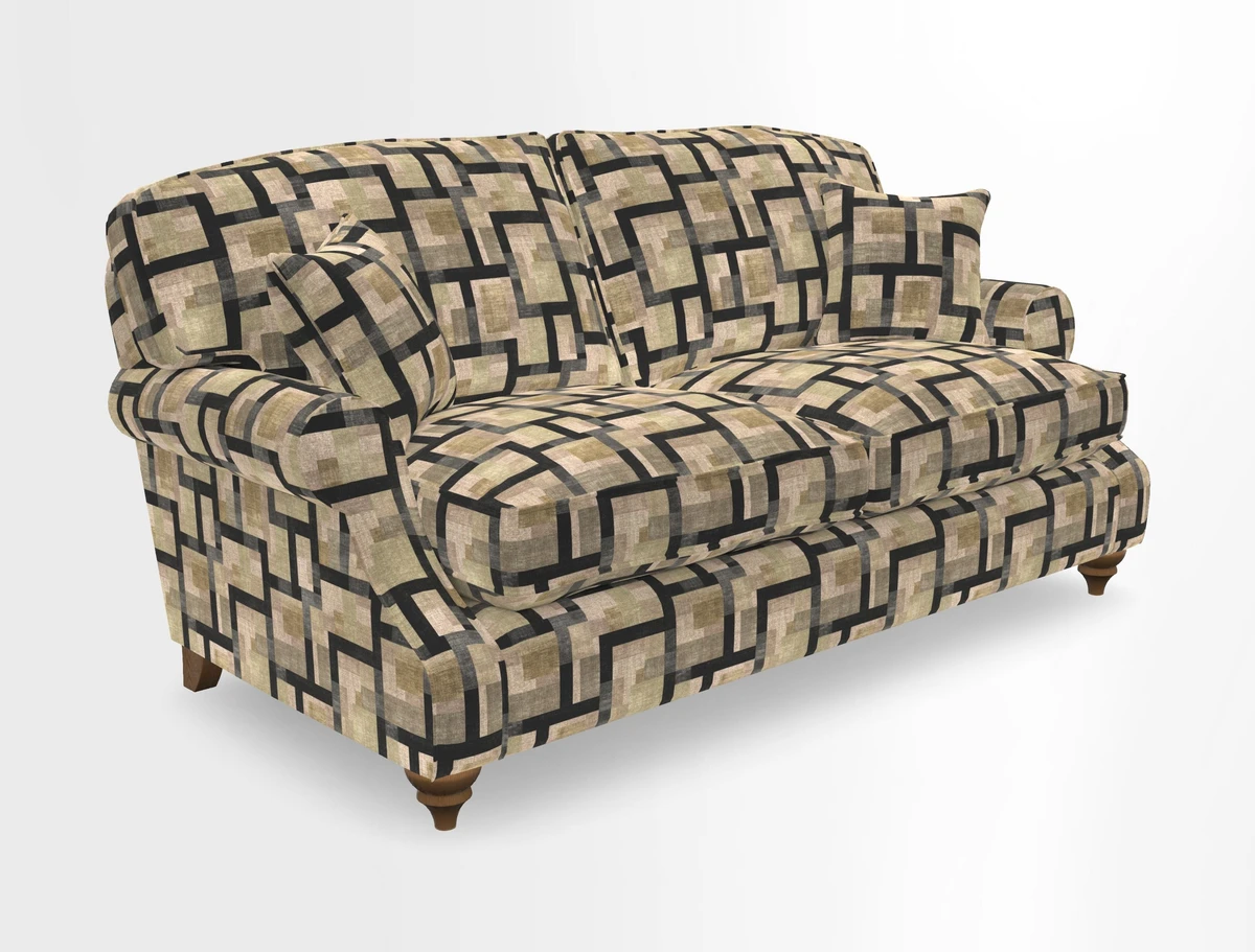 St Mawes 3 Seater Sofa in RHS Collection Gertrude Jekyll Trailing Vine Green-With-Scatters in Linwood Omega Velvet Hunter Green