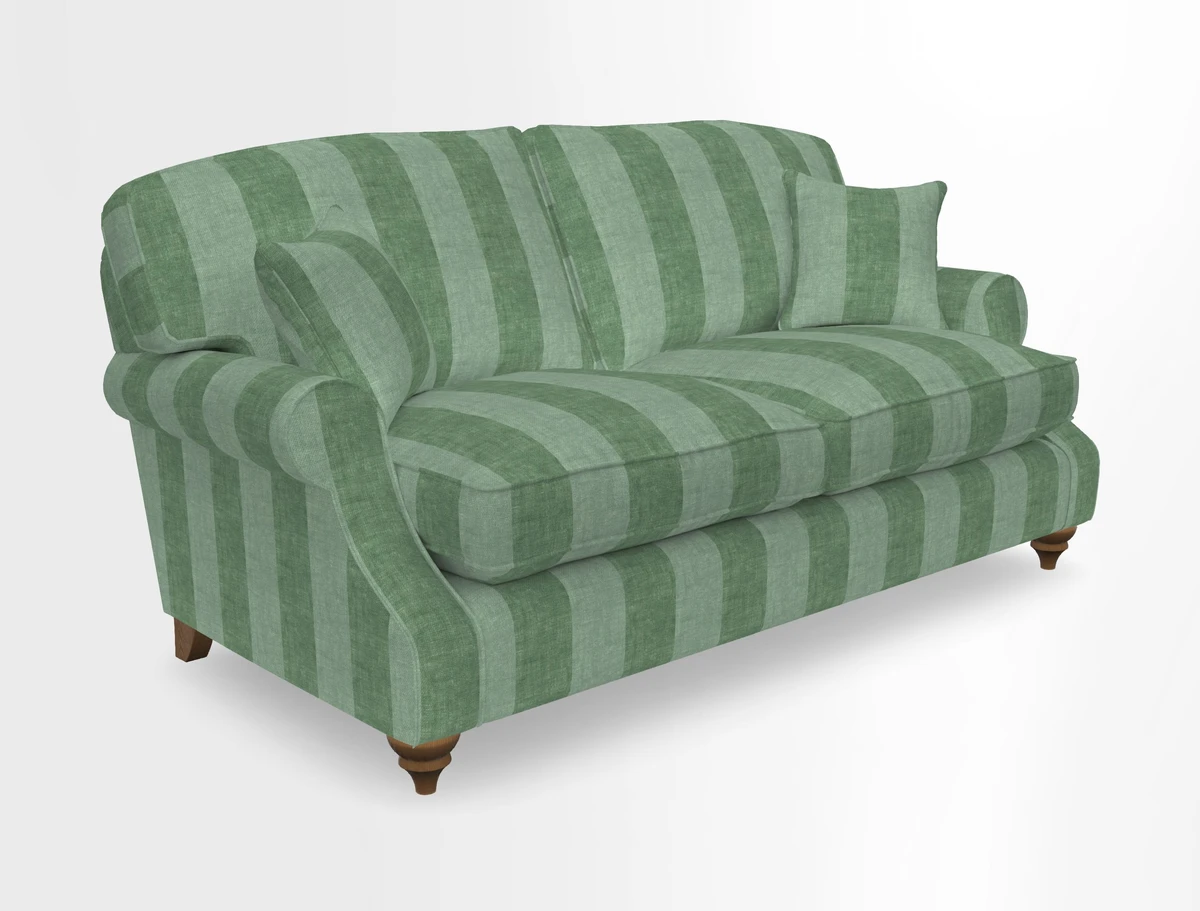 St Mawes 3 Seater Sofa in RHS Collection Gertrude Jekyll Trailing Vine Green-With-Scatters in Linwood Omega Velvet Hunter Green