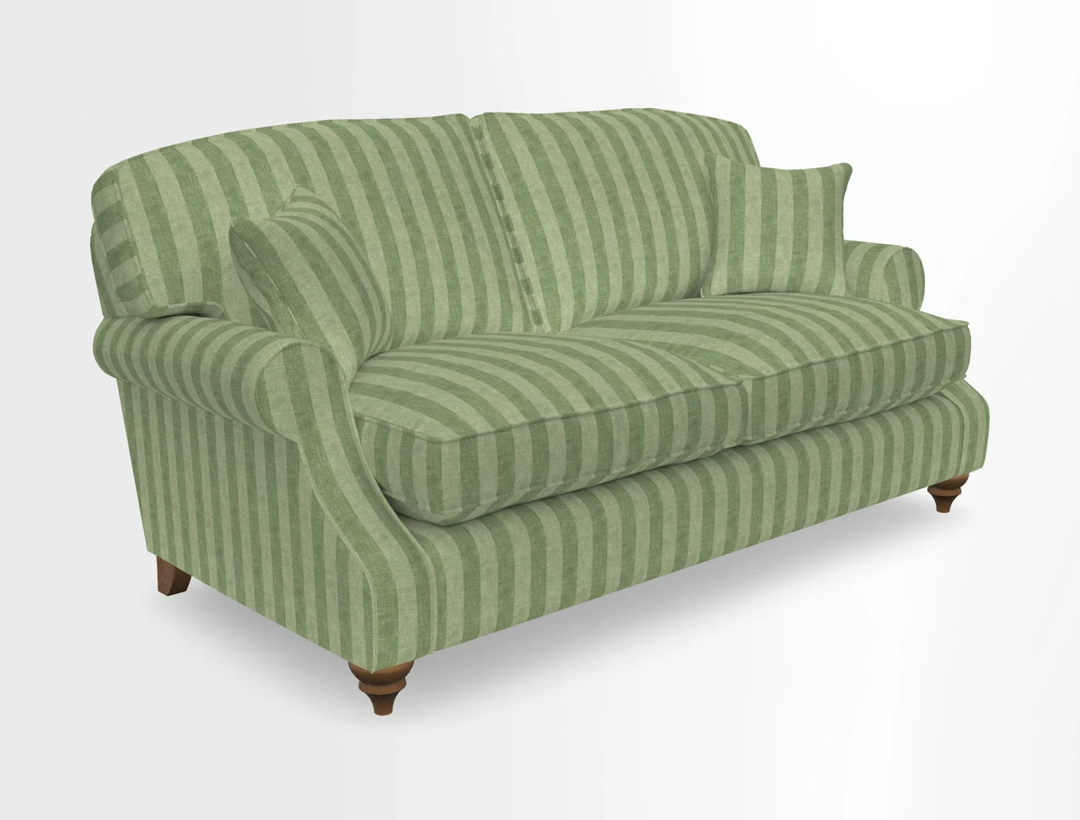 St Mawes 3 Seater Sofa in RHS Collection Gertrude Jekyll Trailing Vine Green-With-Scatters in Linwood Omega Velvet Hunter Green