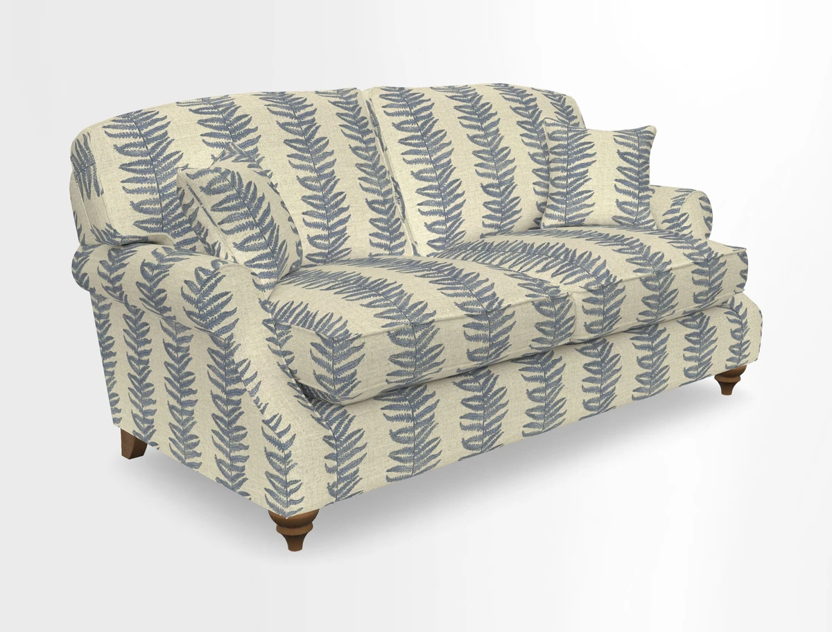 St Mawes 3 Seater Sofa in RHS Collection Gertrude Jekyll Trailing Vine Green-With-Scatters in Linwood Omega Velvet Hunter Green