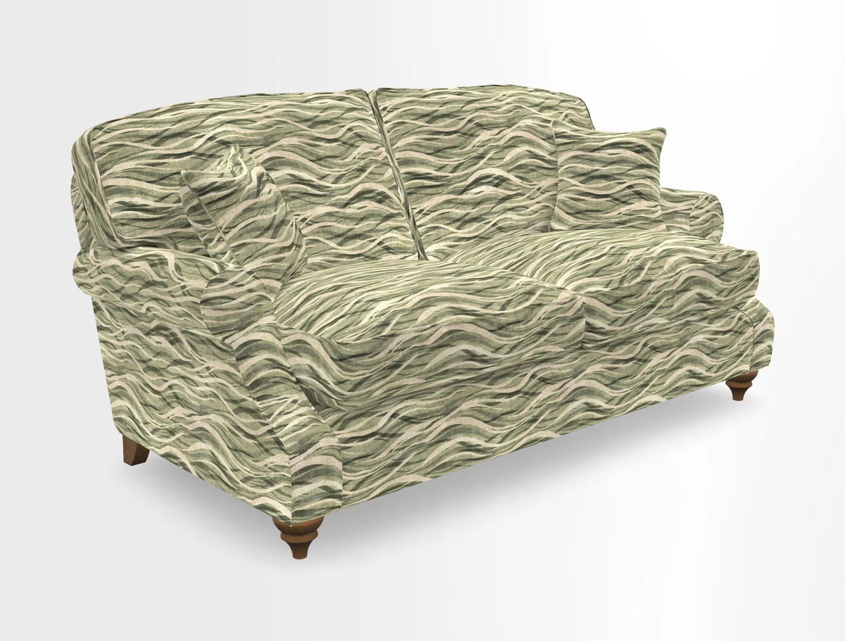St Mawes 3 Seater Sofa in RHS Collection Gertrude Jekyll Trailing Vine Green-With-Scatters in Linwood Omega Velvet Hunter Green
