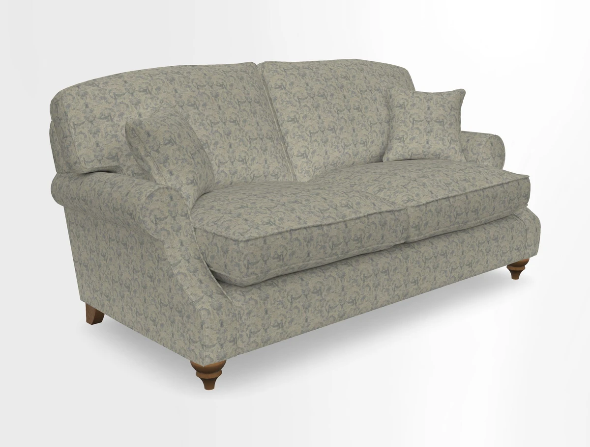 St Mawes 3 Seater Sofa in RHS Collection Gertrude Jekyll Trailing Vine Green-With-Scatters in Linwood Omega Velvet Hunter Green