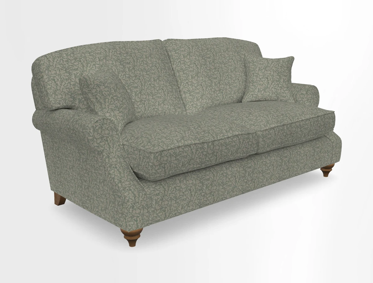 St Mawes 3 Seater Sofa in RHS Collection Gertrude Jekyll Trailing Vine Green-With-Scatters in Linwood Omega Velvet Hunter Green