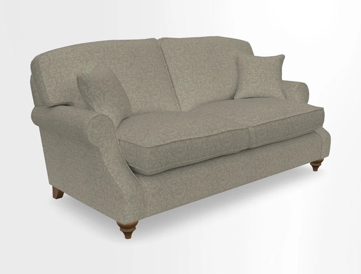 St Mawes 3 Seater Sofa in RHS Collection Gertrude Jekyll Trailing Vine Green-With-Scatters in Linwood Omega Velvet Hunter Green