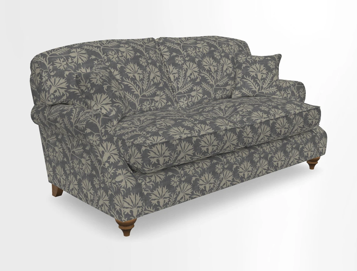 St Mawes 3 Seater Sofa in RHS Collection Gertrude Jekyll Trailing Vine Green-With-Scatters in Linwood Omega Velvet Hunter Green