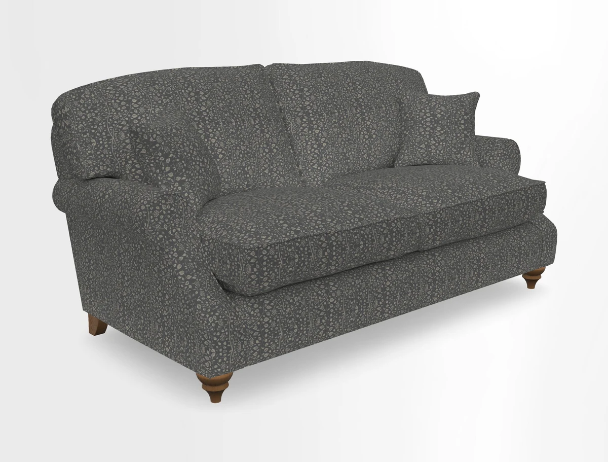St Mawes 3 Seater Sofa in RHS Collection Gertrude Jekyll Trailing Vine Green-With-Scatters in Linwood Omega Velvet Hunter Green