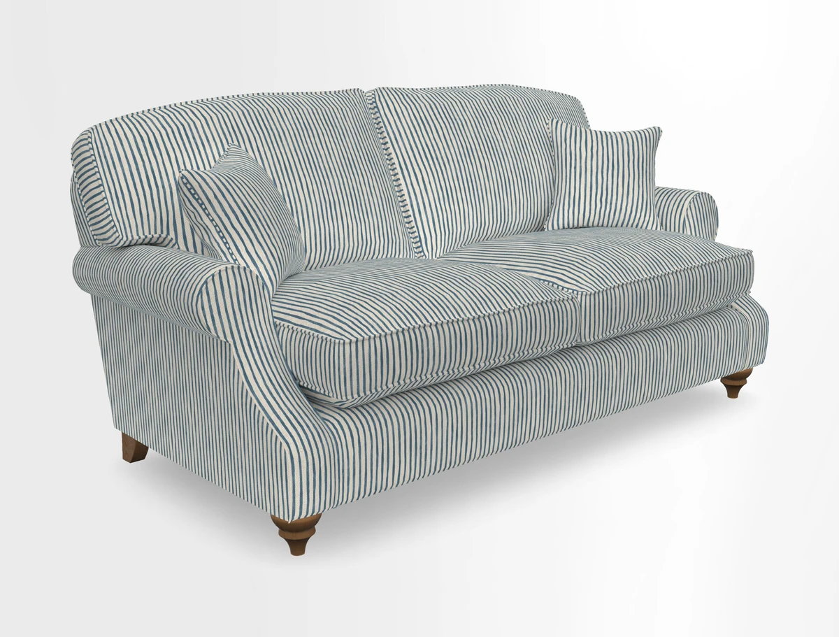 St Mawes 3 Seater Sofa in RHS Collection Gertrude Jekyll Trailing Vine Green-With-Scatters in Linwood Omega Velvet Hunter Green