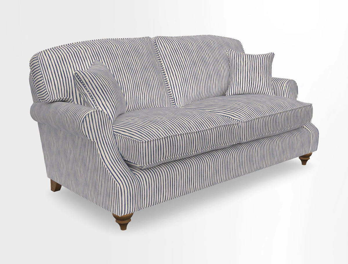 St Mawes 3 Seater Sofa in RHS Collection Gertrude Jekyll Trailing Vine Green-With-Scatters in Linwood Omega Velvet Hunter Green