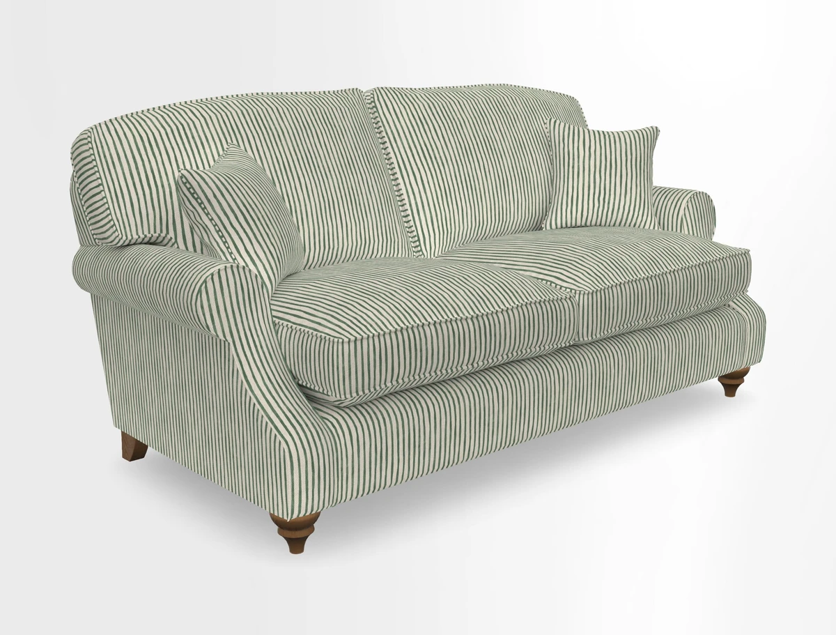 St Mawes 3 Seater Sofa in RHS Collection Gertrude Jekyll Trailing Vine Green-With-Scatters in Linwood Omega Velvet Hunter Green