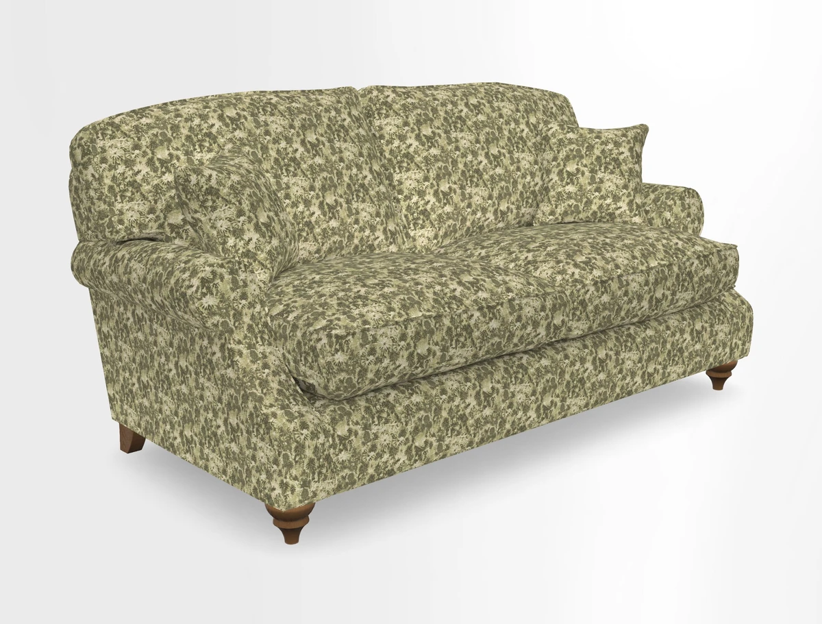 St Mawes 3 Seater Sofa in RHS Collection Gertrude Jekyll Trailing Vine Green-With-Scatters in Linwood Omega Velvet Hunter Green