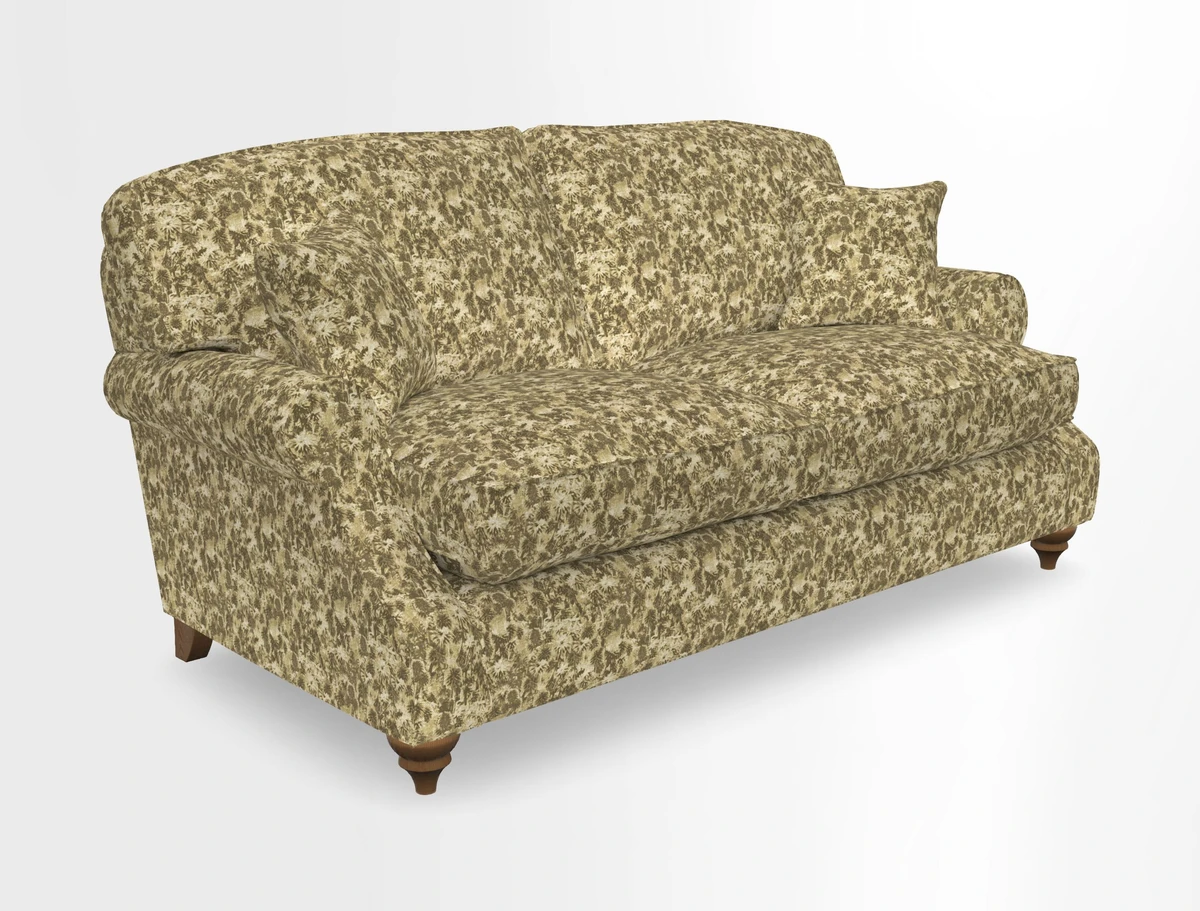 St Mawes 3 Seater Sofa in RHS Collection Gertrude Jekyll Trailing Vine Green-With-Scatters in Linwood Omega Velvet Hunter Green