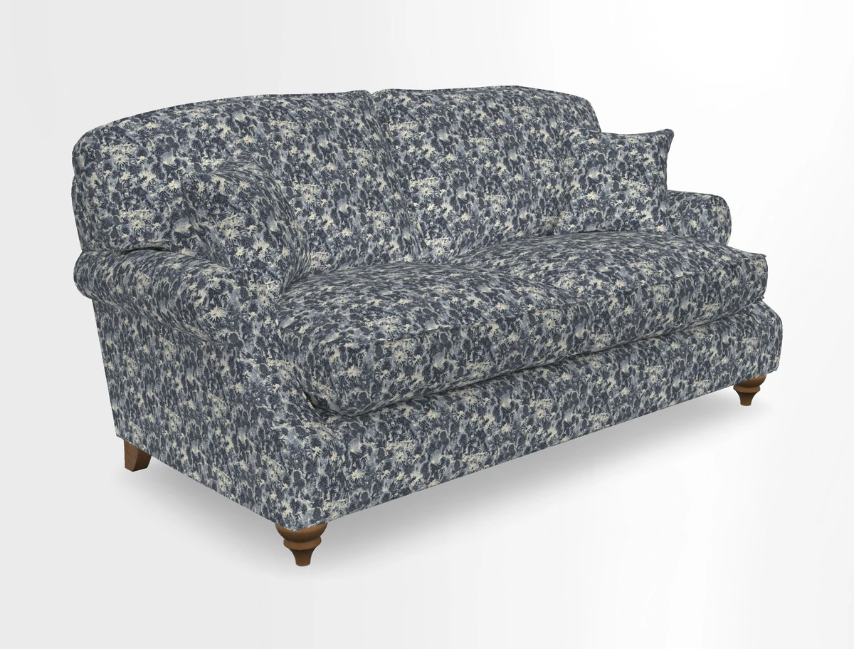 St Mawes 3 Seater Sofa in RHS Collection Gertrude Jekyll Trailing Vine Green-With-Scatters in Linwood Omega Velvet Hunter Green