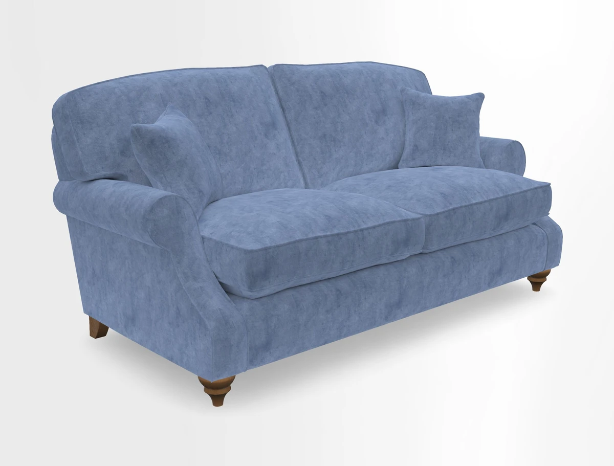 St Mawes 3 Seater Sofa in RHS Collection Gertrude Jekyll Trailing Vine Green-With-Scatters in Linwood Omega Velvet Hunter Green