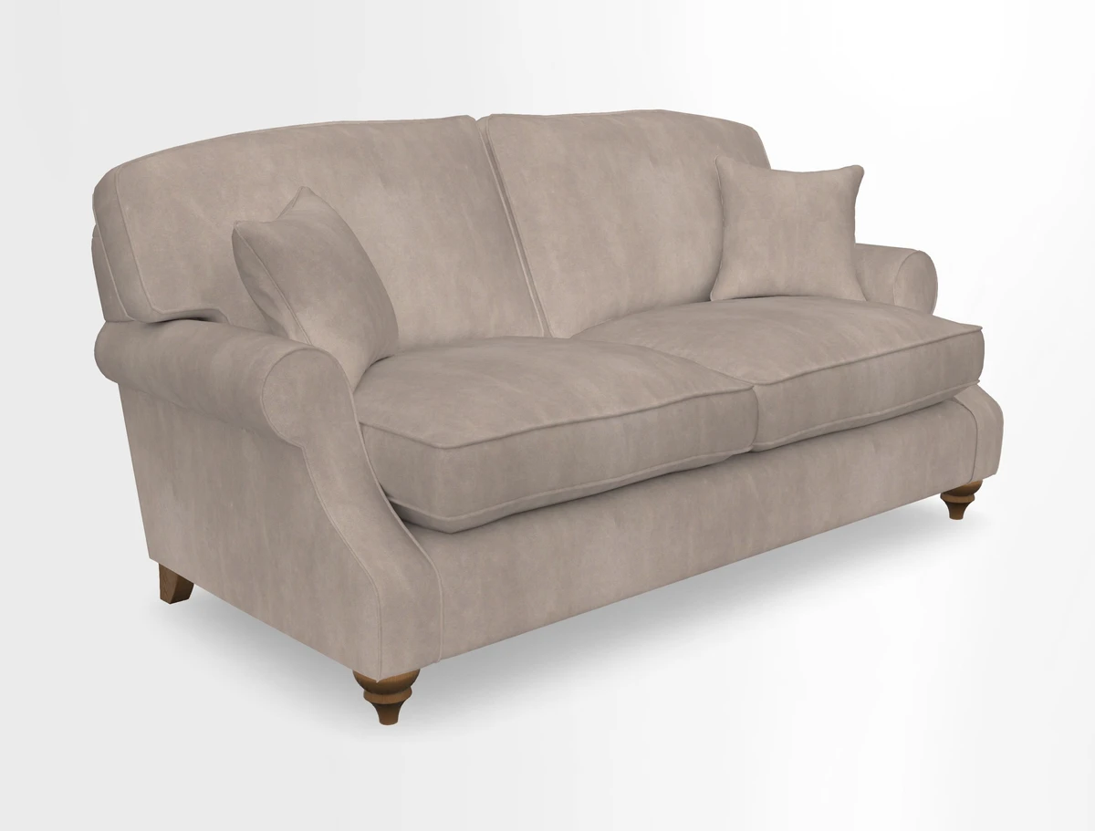 St Mawes 3 Seater Sofa in RHS Collection Gertrude Jekyll Trailing Vine Green-With-Scatters in Linwood Omega Velvet Hunter Green