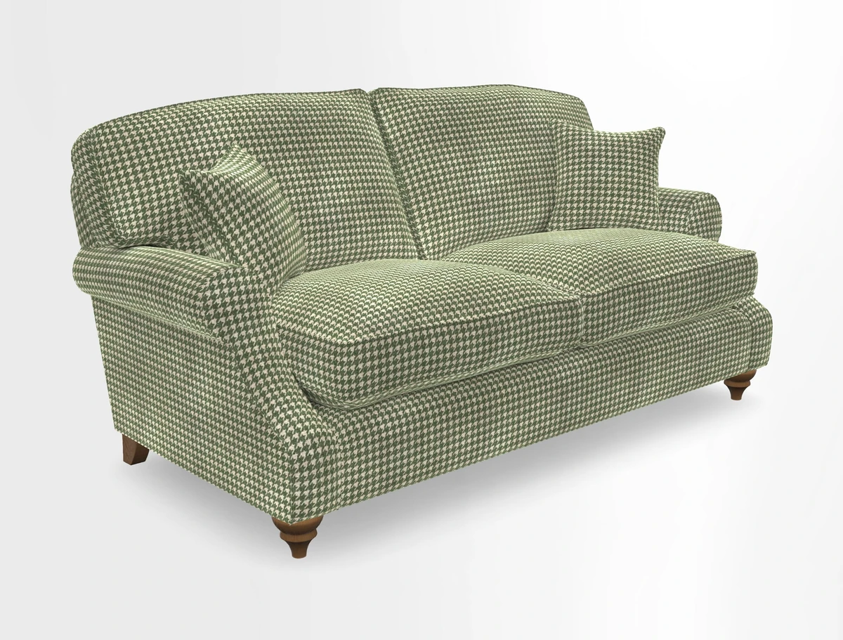 St Mawes 3 Seater Sofa in RHS Collection Gertrude Jekyll Trailing Vine Green-With-Scatters in Linwood Omega Velvet Hunter Green