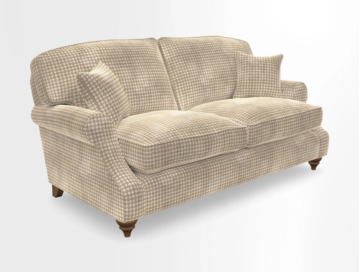 St Mawes 3 Seater Sofa in RHS Collection Gertrude Jekyll Trailing Vine Green-With-Scatters in Linwood Omega Velvet Hunter Green