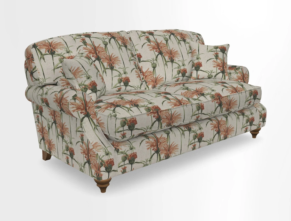 St Mawes 3 Seater Sofa in RHS Collection Gertrude Jekyll Trailing Vine Green-With-Scatters in Linwood Omega Velvet Hunter Green