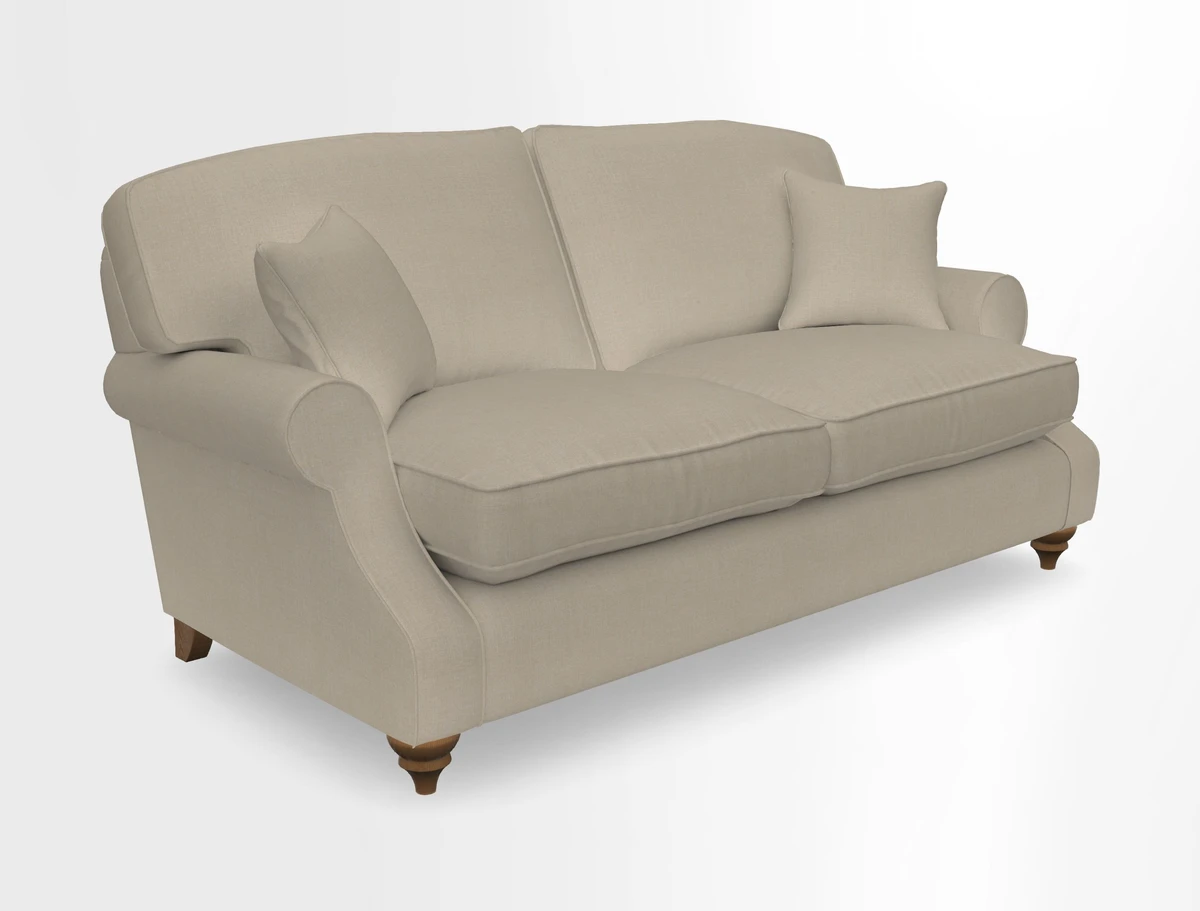 St Mawes 3 Seater Sofa in RHS Collection Gertrude Jekyll Trailing Vine Green-With-Scatters in Linwood Omega Velvet Hunter Green