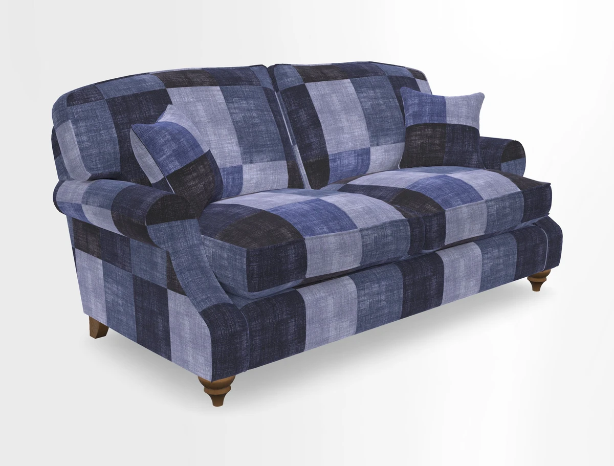 St Mawes 3 Seater Sofa in RHS Collection Gertrude Jekyll Trailing Vine Green-With-Scatters in Linwood Omega Velvet Hunter Green