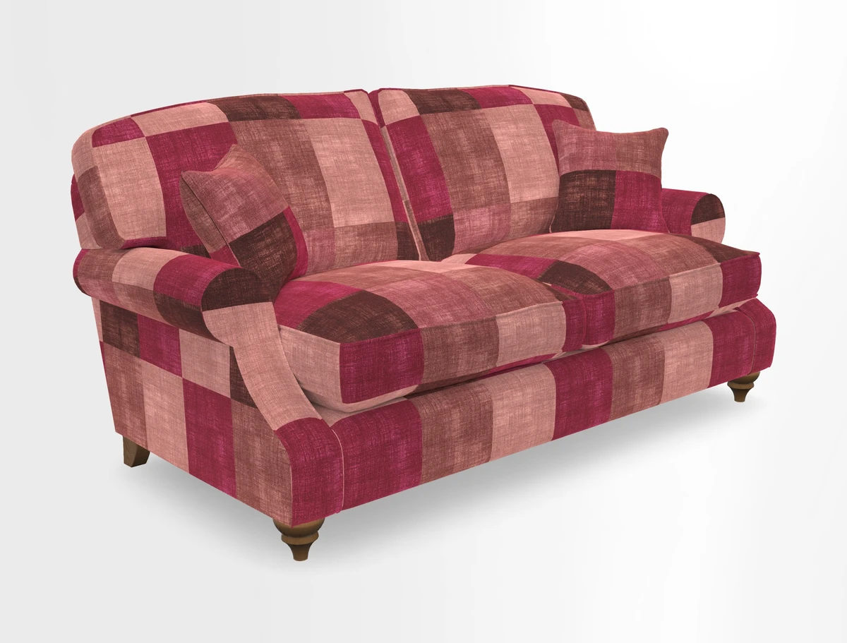 St Mawes 3 Seater Sofa in RHS Collection Gertrude Jekyll Trailing Vine Green-With-Scatters in Linwood Omega Velvet Hunter Green