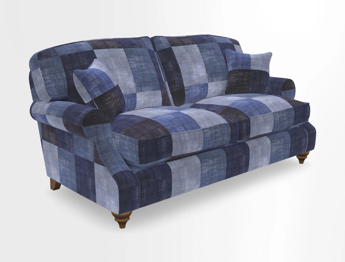 St Mawes 3 Seater Sofa in RHS Collection Gertrude Jekyll Trailing Vine Green-With-Scatters in Linwood Omega Velvet Hunter Green