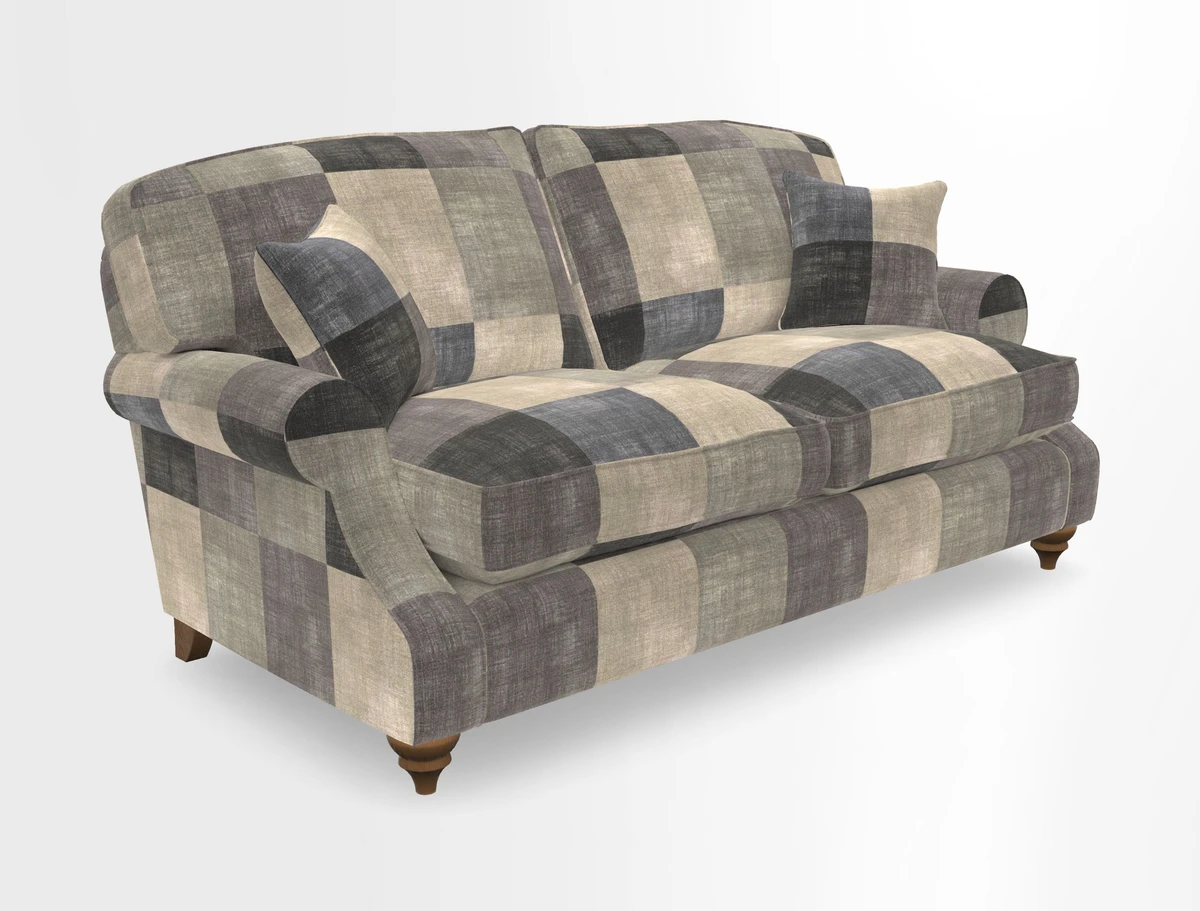 St Mawes 3 Seater Sofa in RHS Collection Gertrude Jekyll Trailing Vine Green-With-Scatters in Linwood Omega Velvet Hunter Green