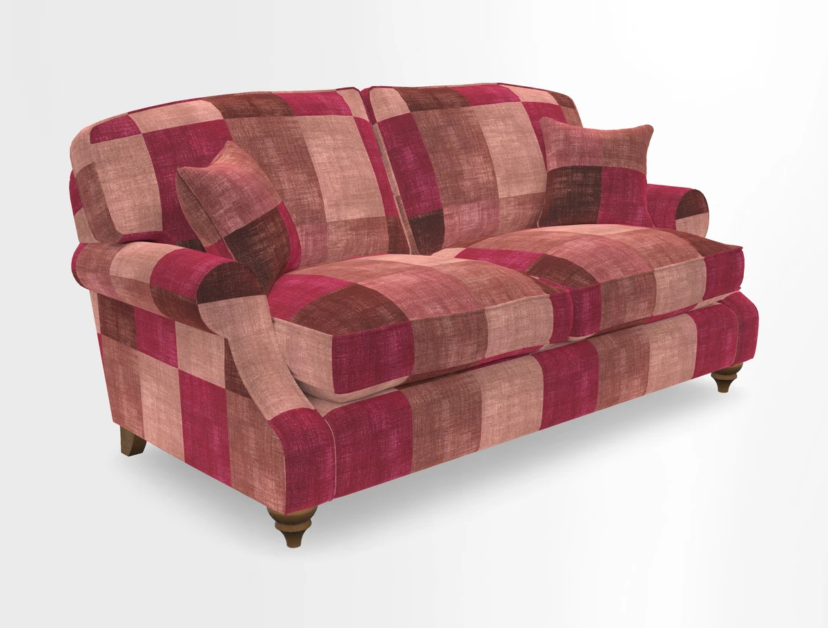 St Mawes 3 Seater Sofa in RHS Collection Gertrude Jekyll Trailing Vine Green-With-Scatters in Linwood Omega Velvet Hunter Green