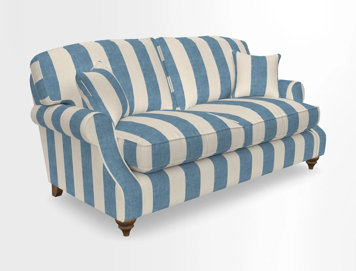 St Mawes 3 Seater Sofa in RHS Collection Gertrude Jekyll Trailing Vine Green-With-Scatters in Linwood Omega Velvet Hunter Green