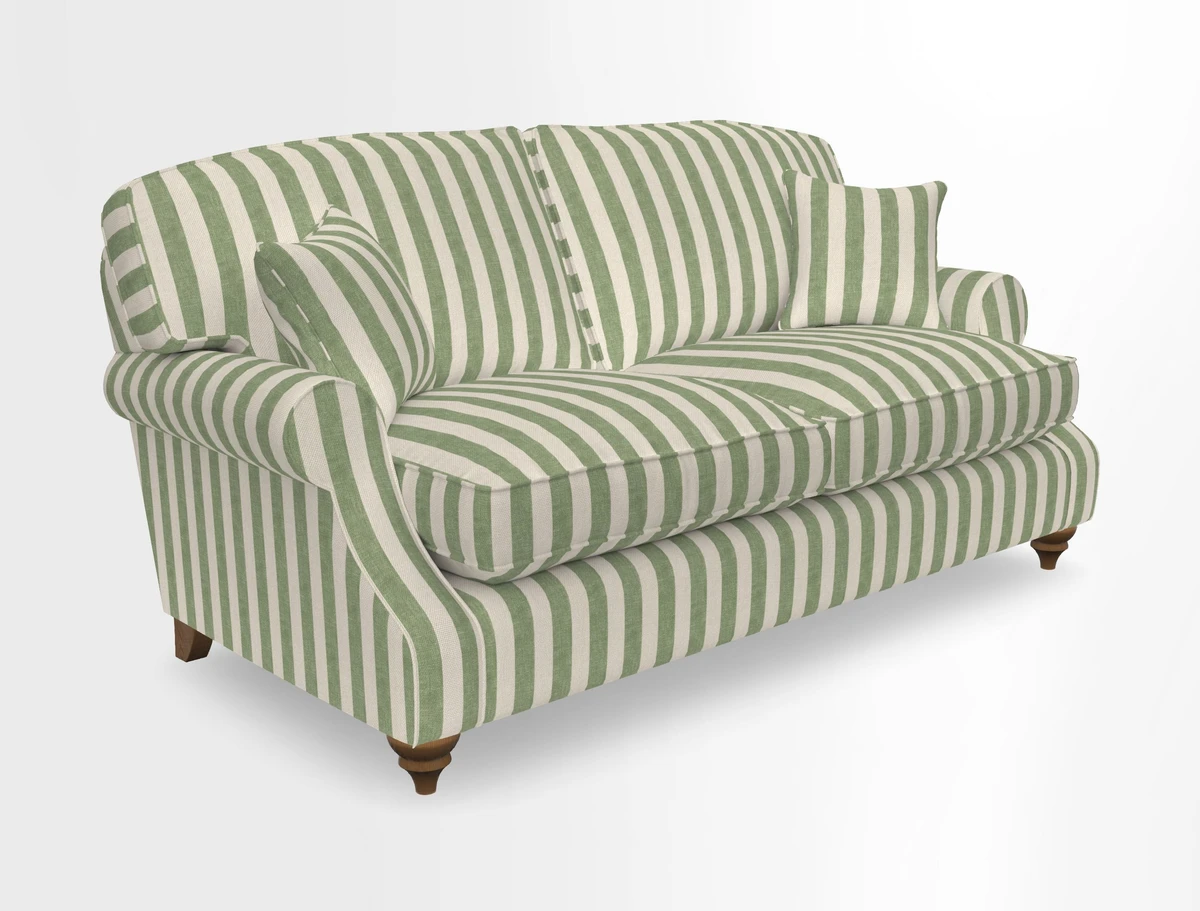 St Mawes 3 Seater Sofa in RHS Collection Gertrude Jekyll Trailing Vine Green-With-Scatters in Linwood Omega Velvet Hunter Green
