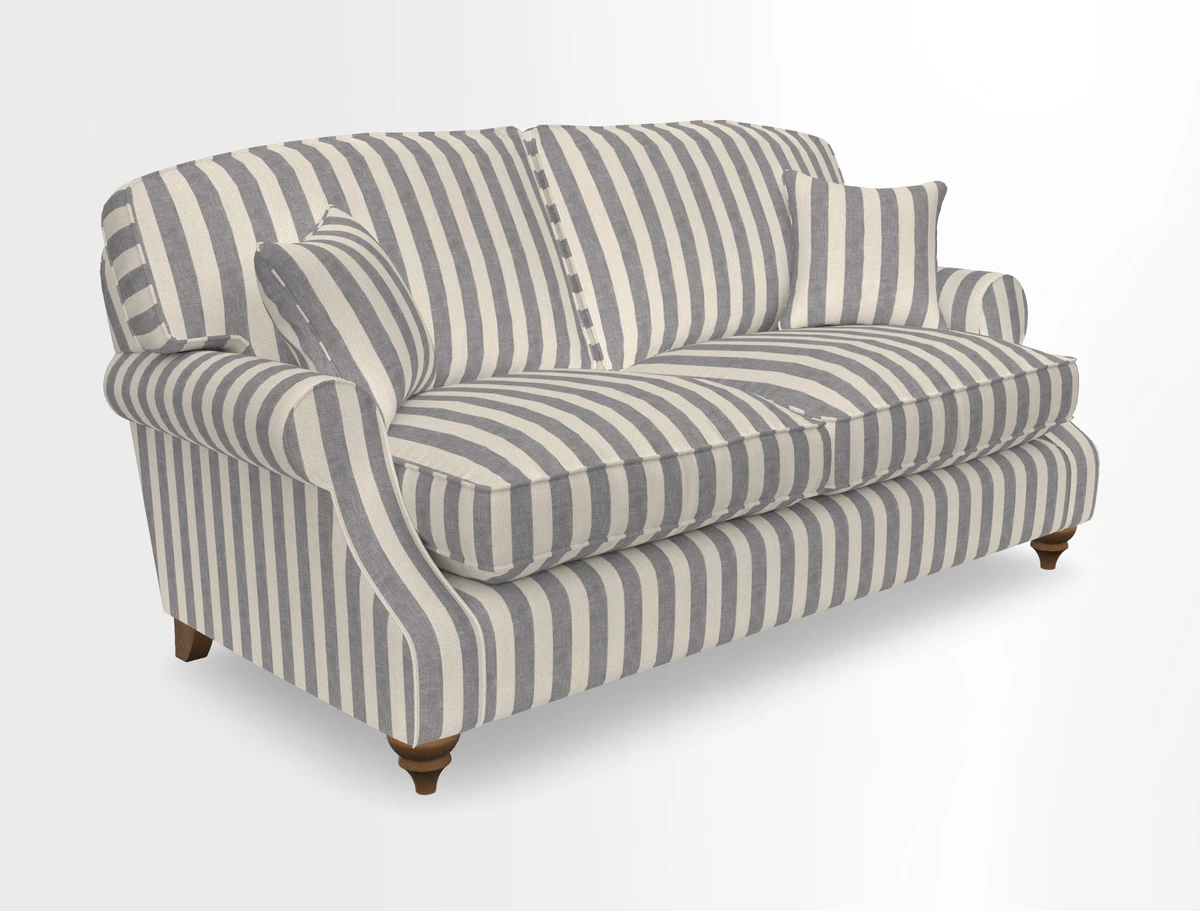 St Mawes 3 Seater Sofa in RHS Collection Gertrude Jekyll Trailing Vine Green-With-Scatters in Linwood Omega Velvet Hunter Green