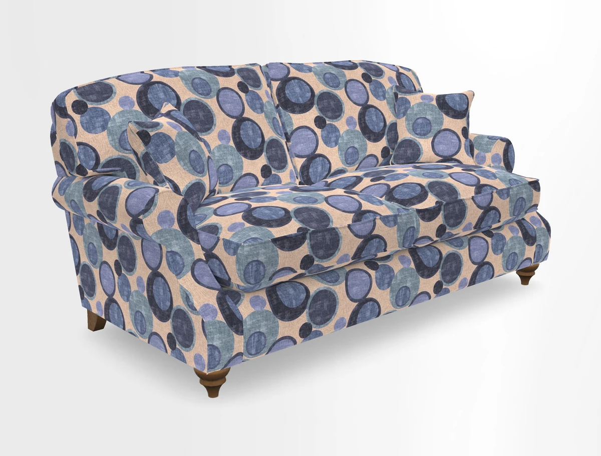 St Mawes 3 Seater Sofa in RHS Collection Gertrude Jekyll Trailing Vine Green-With-Scatters in Linwood Omega Velvet Hunter Green