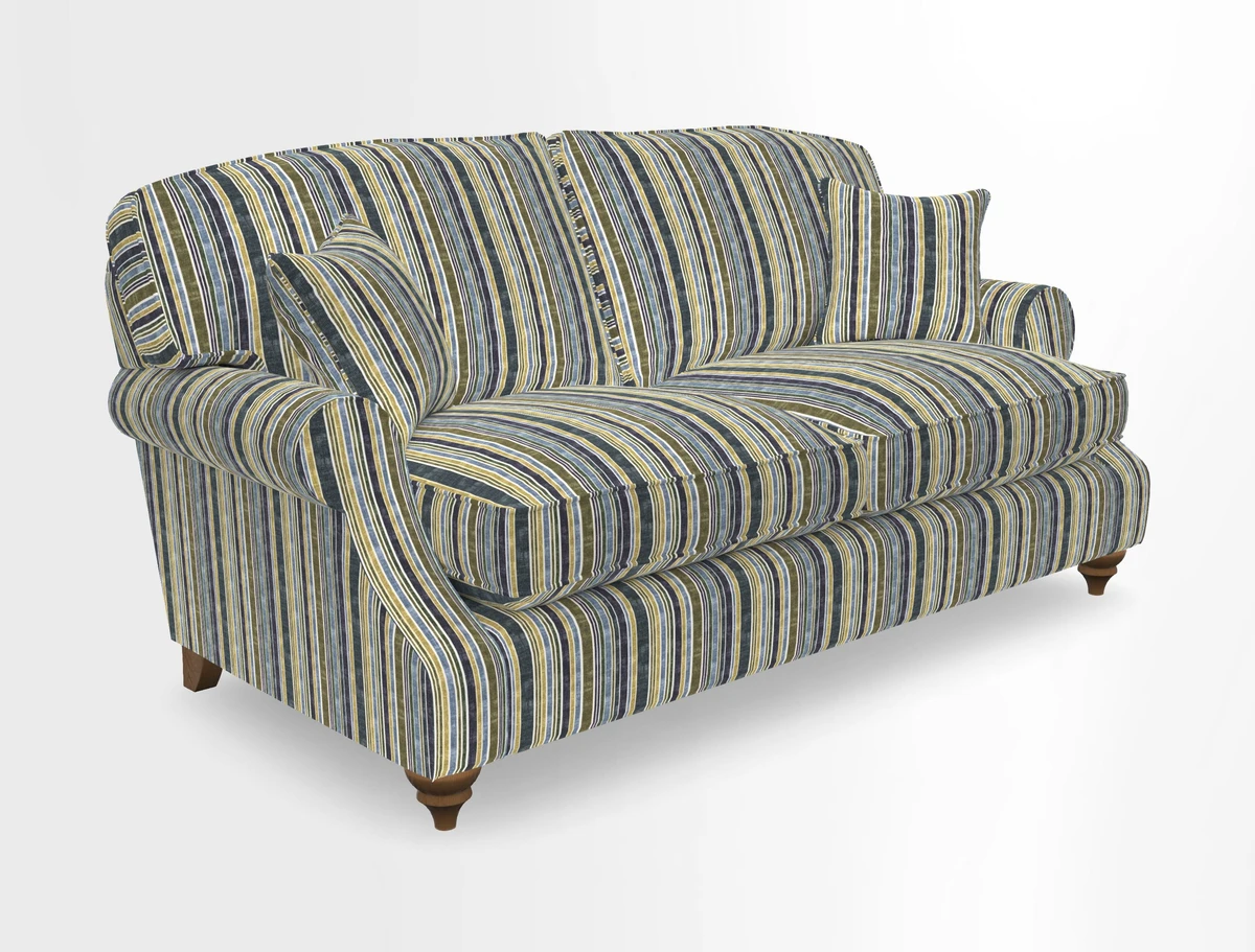 St Mawes 3 Seater Sofa in RHS Collection Gertrude Jekyll Trailing Vine Green-With-Scatters in Linwood Omega Velvet Hunter Green
