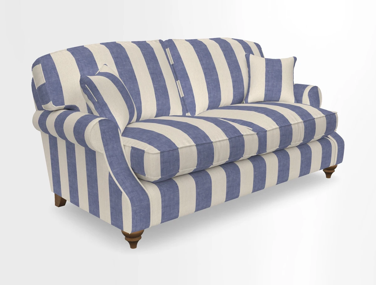 St Mawes 3 Seater Sofa in RHS Collection Gertrude Jekyll Trailing Vine Green-With-Scatters in Linwood Omega Velvet Hunter Green