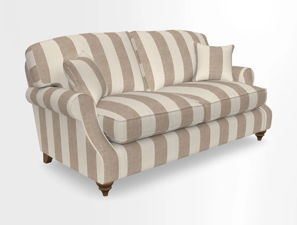 St Mawes 3 Seater Sofa in RHS Collection Gertrude Jekyll Trailing Vine Green-With-Scatters in Linwood Omega Velvet Hunter Green