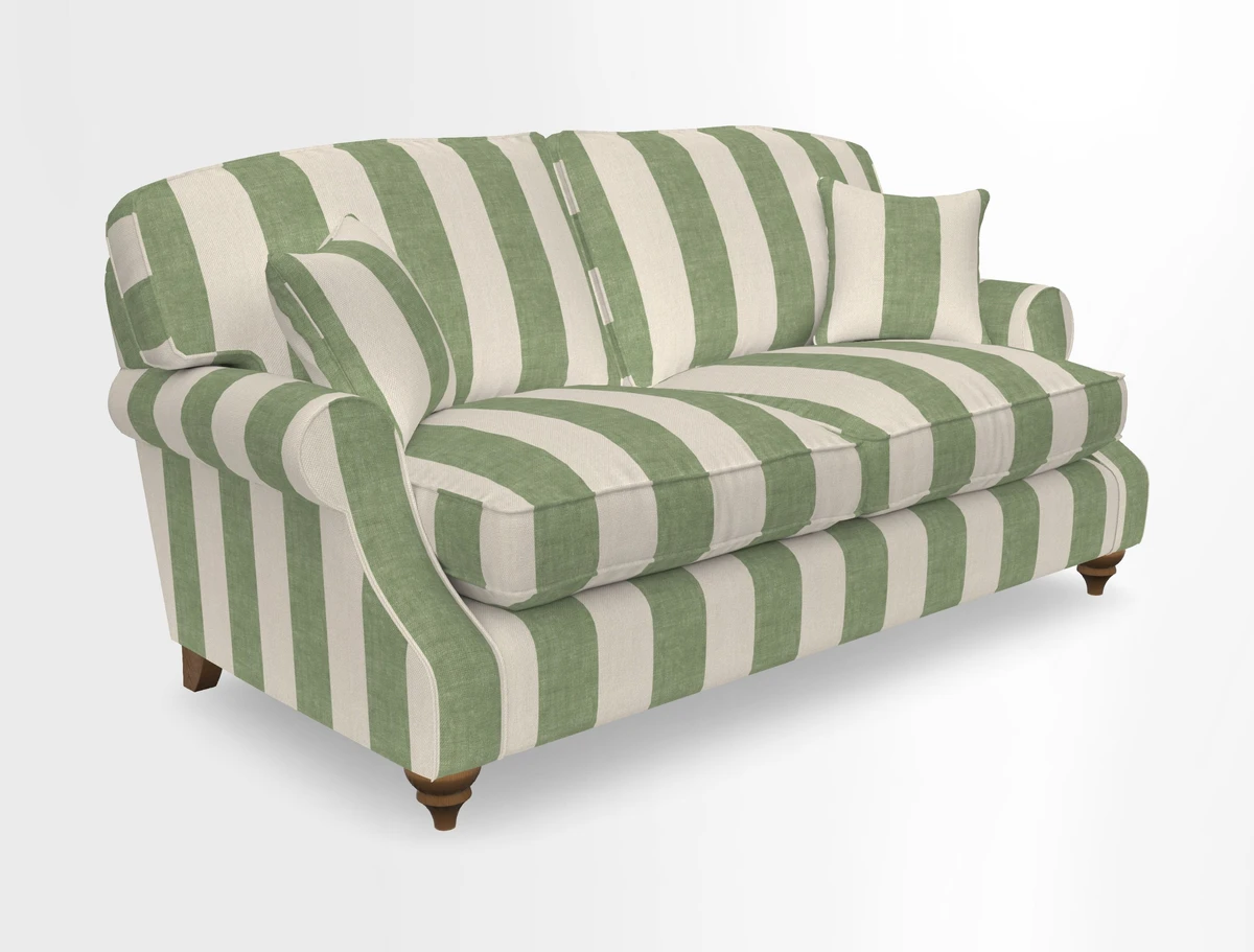 St Mawes 3 Seater Sofa in RHS Collection Gertrude Jekyll Trailing Vine Green-With-Scatters in Linwood Omega Velvet Hunter Green