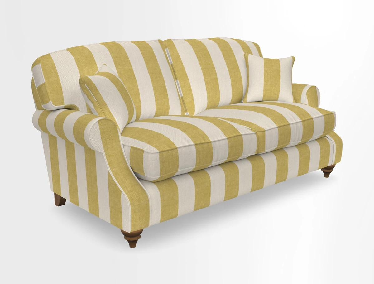 St Mawes 3 Seater Sofa in RHS Collection Gertrude Jekyll Trailing Vine Green-With-Scatters in Linwood Omega Velvet Hunter Green